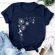 thumbnail image 3 of Camiseta corta con cuello redondo y estampado de flores a la moda para mujer, blusa holgada, camisa superior, azul marino/s, 3 of 5