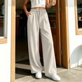 thumbnail image 2 of LIaqionyy Women's Straight Leg Pants Elastic Waist Drawstring Flowy Loose Lounge Lightweight Trousers with Pockets, 2 of 7