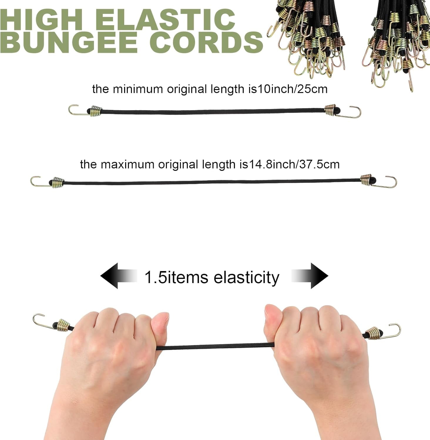 50 Pcs Mini Bungee Cords with Hooks Small Bungee Cords Short Elastic Straps for Luggage Bikes Camping Tools Tarp Cargo Motorcycle(10 Inch,Black)