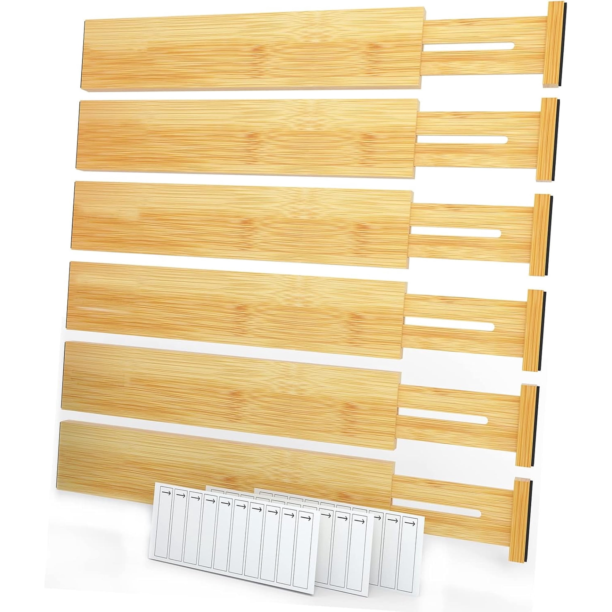 SpaceAid Bamboo Drawer Dividers with Labels, Kitchen Adjustable Drawer Organizers,6 Dividers (13.25-17 in)
