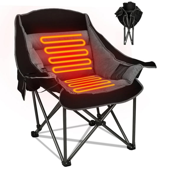 XL Oversized Heated Camping Chairs, W/3 Control Levels for Outdoor Hiking, Picnics, Heavy-Duty 400-lbs Capacity, Battery NOT Included