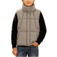 thumbnail image 2 of vokkrv Kids Waistcoat Sleeveless Zip Vest Jacket, Mid Size Children Warm Outerwear, Wind Resistant Casual Layering Coat for Boys Girls Winter Daily Wear Khaki 9-10 Years, 2 of 7