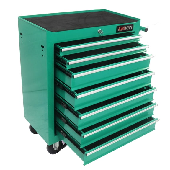 Rolling Tool Chest with 7-Drawer Tool Box with Wheels, Multifunctional Tool Cart Mechanic Tool Storage Cabinet for Garage, Warehouse, Workshop, Repair Shop, Green