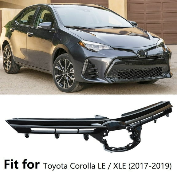 Front Upper Grill Gloss Black Grille Fit for Toyota Corolla LE XLE (2017-2019)