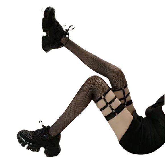 Women's socks, knee high socks with rivets, custom fishnet socks