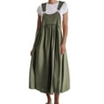 thumbnail image 1 of YFELWZ Combinaisons Grande Taille pour Femmes Printemps Été Robe Décontractée en Lin à Bretelles Vert Armée XXXXXL, 1 of 4