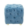 thumbnail image 4 of Cube Performance Velvet Ottoman With golden legs and Solid Wood Frame,Contour Tufted Button End Table,Foot Stool,Dressing Makeup Chair for Living Room, Bedroom, Entrance,Blue, 4 of 7