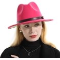 thumbnail image 2 of Sombrero Fedora de lana de ala ancha clásico de dos tonos para mujer, sombrero de Panamá flexible de colores de patchwork de fieltro con hebilla de cinturón M (56-58cm) JAMW Sencillez, 2 of 5