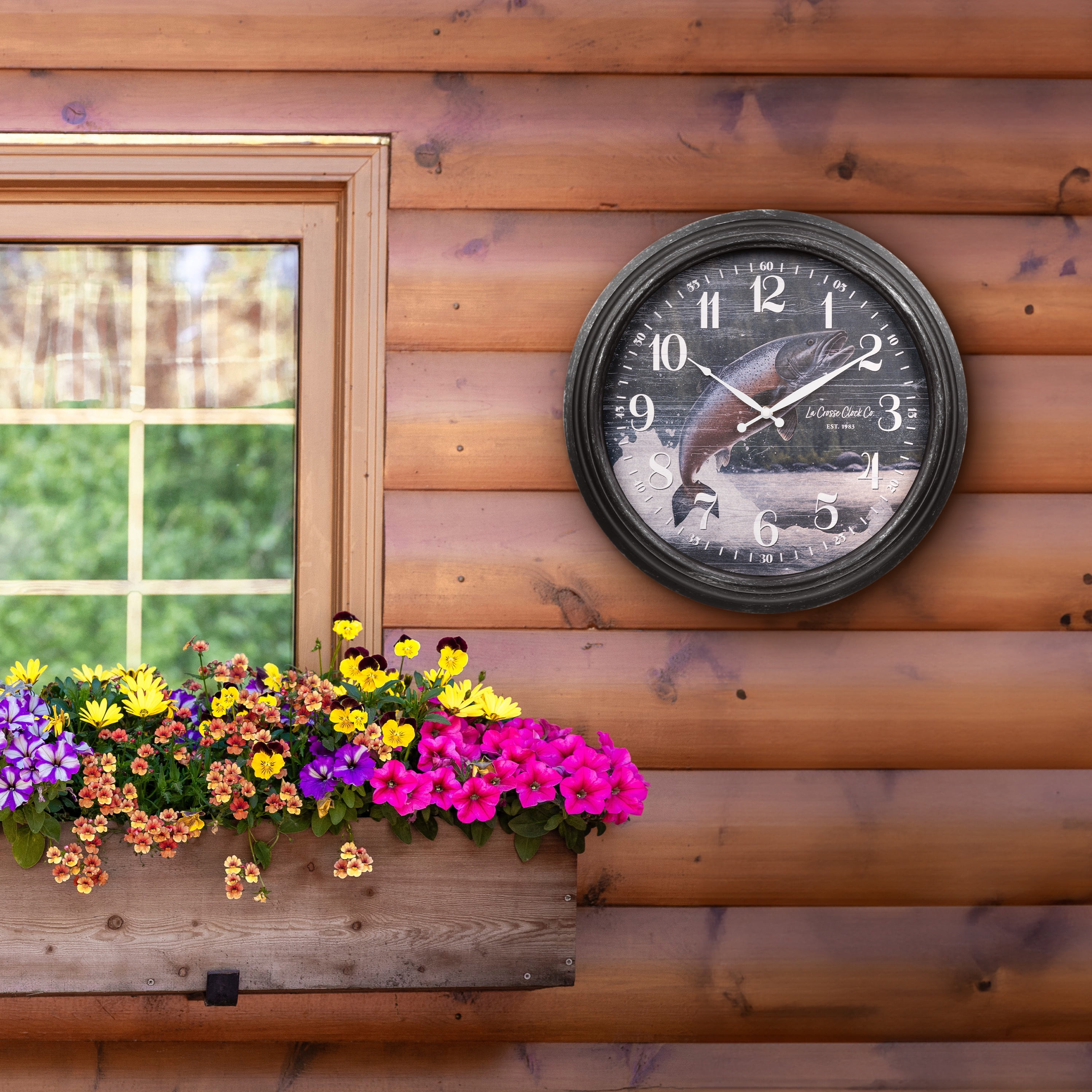 La Crosse Clock 15.75 inch Indoor/Outdoor Northwoods Deer Analog Quartz Wall Clock, 433-3841D