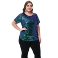 thumbnail image 3 of Women's Sequin Tops Plus Size Round Neck Sparkle Glitter Short Sleeve Party Tunic Blouse, 3 of 6