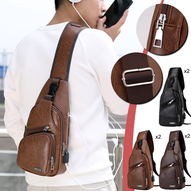 Bolsa de hombre y mujer con agujero para auriculares - Mochila de pecho resistente al agua para senderismo, acampada y viajes - Mochila compacta para móvil y tablet