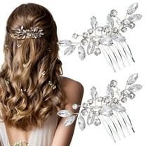2PCS Silver Rhinestone Hair Combs, Clear Rhinestones Metal Bridal Hair Comb, Wedding Crystal Hair Accessories for Women, Girls, Brides for Christmas, Parties, Prom, Dance