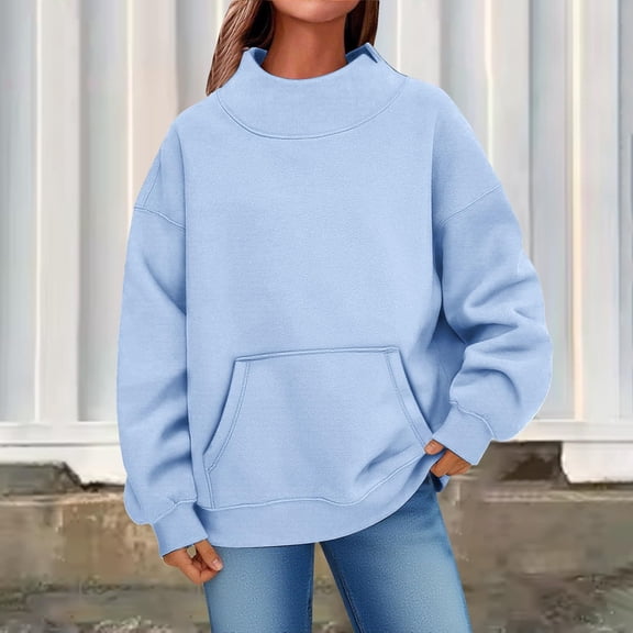 jobturf Oversized Sweatshirts for Women Mock Neck Sweatshirt Casual Soft Fleece Pullover Fall Fashion Long Sleeve Going Out Tops with Front Kangaroo Pocket S-2XL