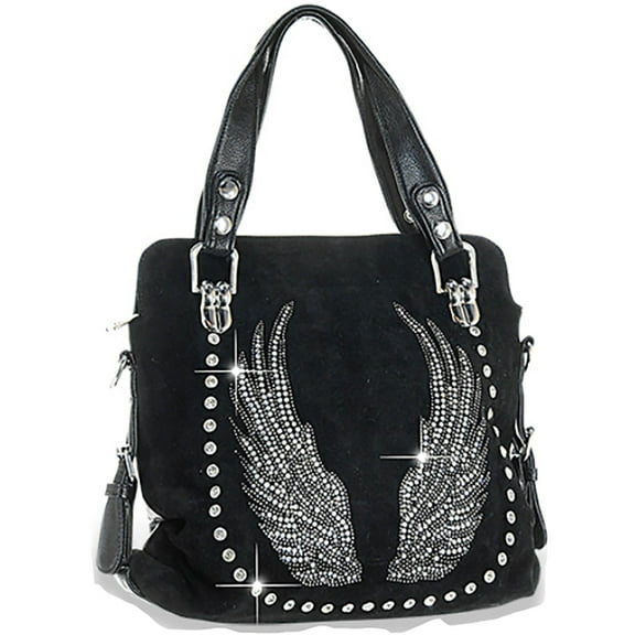 Zzfab Wing Purse Double handles Rhinestone Handbag Black