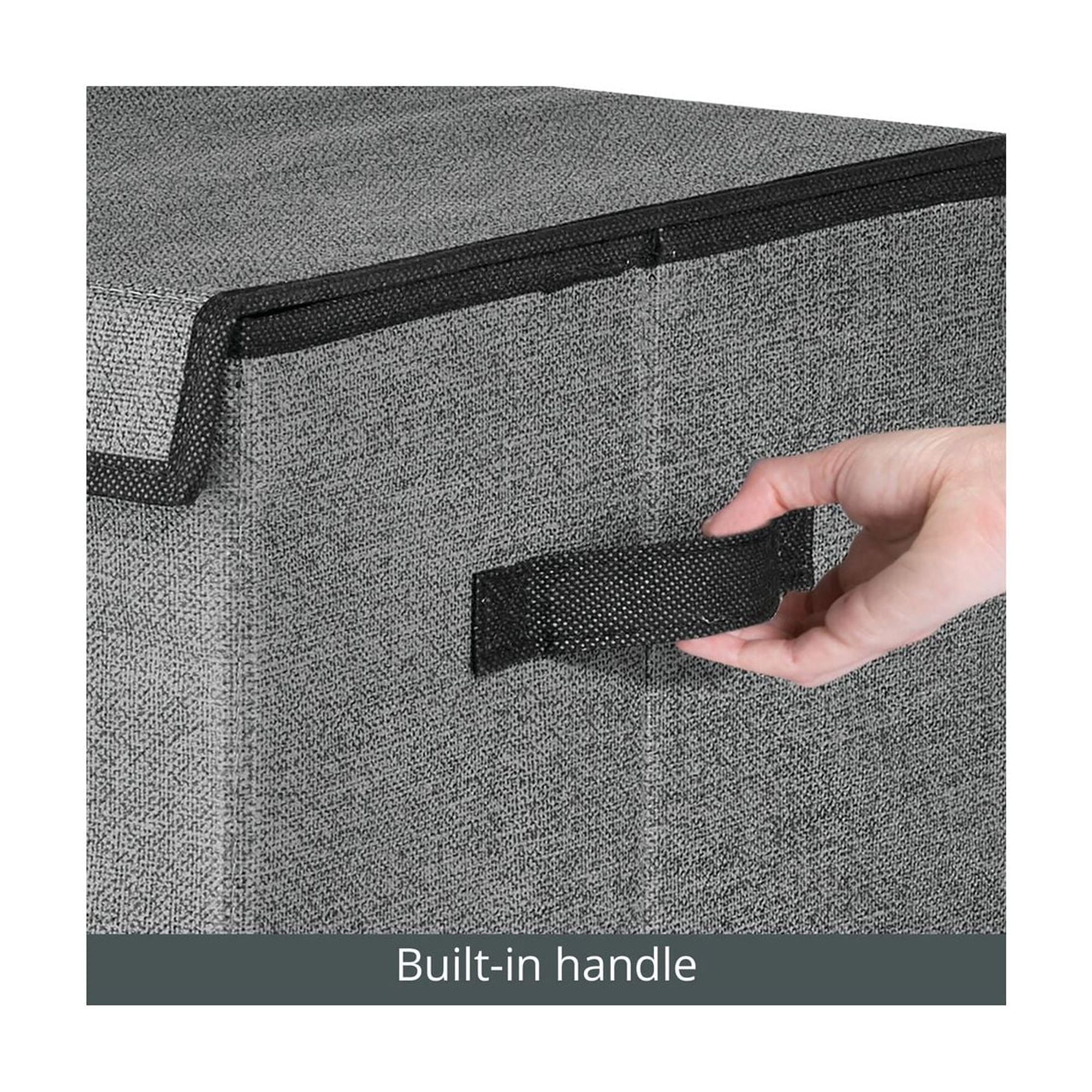 mDesign Large Laundry Hamper Basket with Hinged Lid and Attached Handles - Portable and Foldable for Compact Storage - Single Hamper Design, Textured Print with Solid Trim - Charcoal/Black