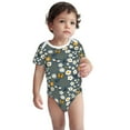 thumbnail image 2 of Xecao Flowers and Bee Pattern Baby Climbing Bodysuit Short Sleeve Onesie Unisex 0-12 Months Baby Shirt Newborn Outfits Crotch snap design-6 Months, 2 of 6