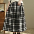 thumbnail image 7 of Ndbuld Stretchy Waist Bohemian Cotton Casual Half Skirt Women's Thick Woolen Elastic Waistband Plaid Skirt Retro A-line Skirt Gift for Girls,Black, 7 of 7