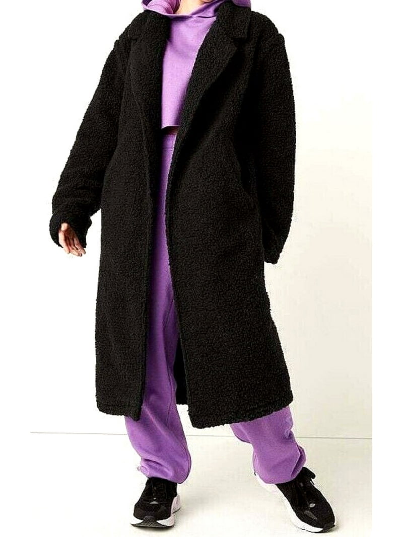 Victoria's Secret Pink Chloe X Halle Long Black Sherpa Trench Coat