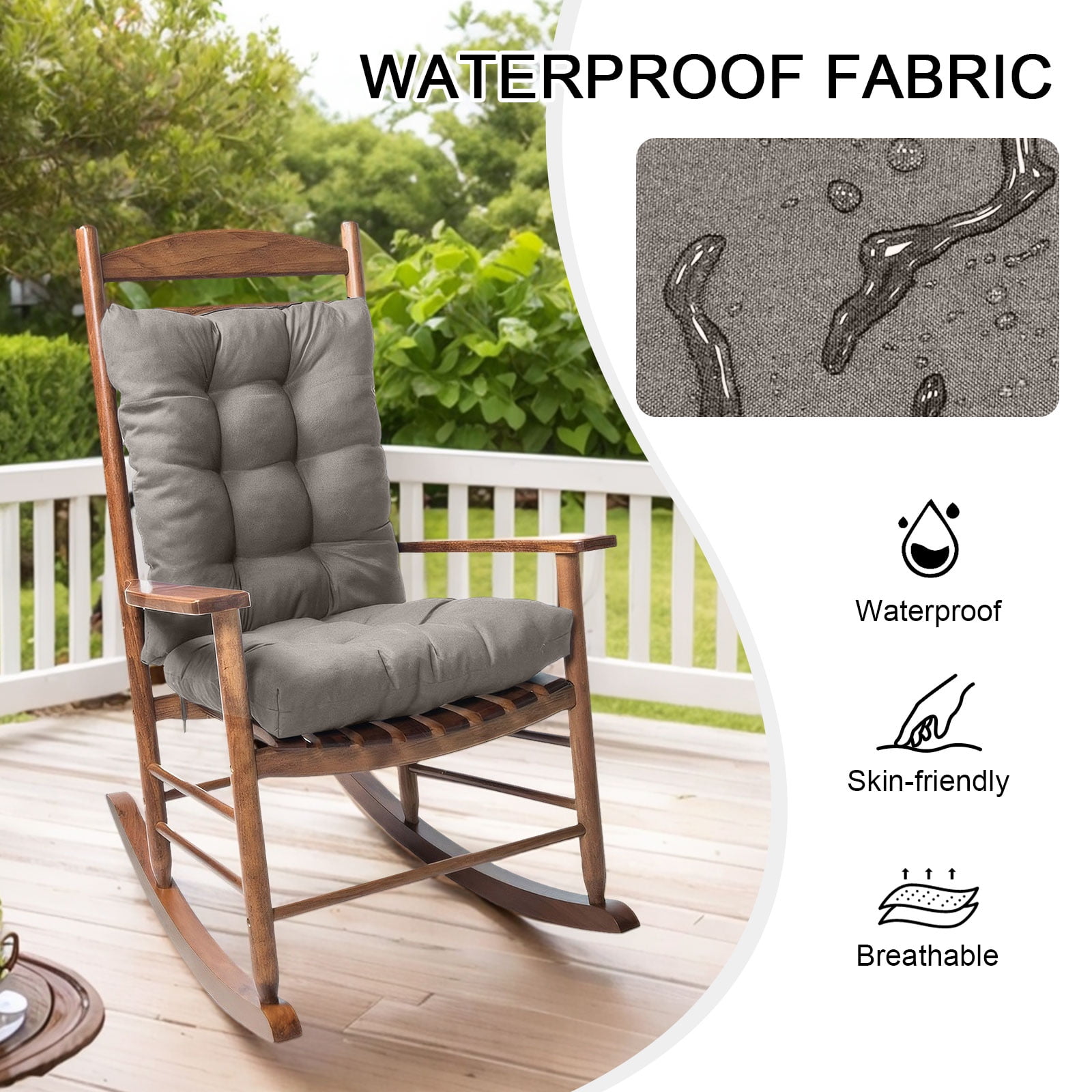 Topchances Indoor/Outdoor Rocking Chair Cushion Set, Gray (Set of 2)
