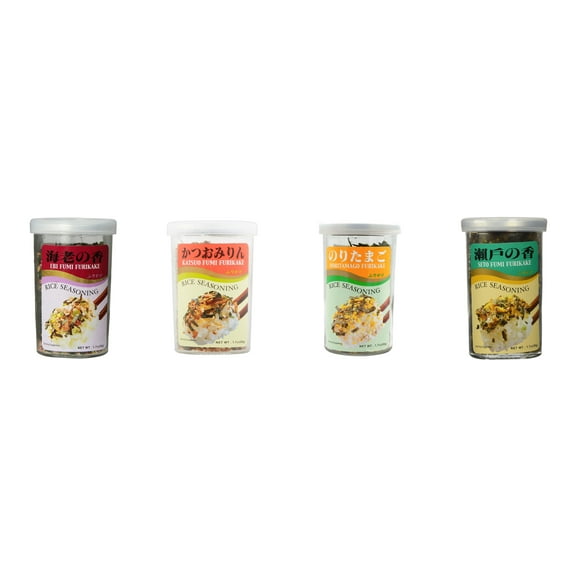 Ajishima JFC Rice Seasoning Fumi Furikake 4 Flavor Mixed Bundle (EBI,Katsuo,Noritamago,Seto) Plus NineChef Brand Long Handle Coffee Spoon