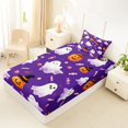 thumbnail image 5 of Manfei Watercolor Ghost Print Twin Sheets for Kids, Purple Pumpkin Candy Bedding, 3pcs, 1 Flat Sheet, 1 Fitted Sheet and 1 Pillowcase, 5 of 6