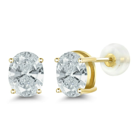 Gem Stone King 14K Yellow Gold Stud Earrings for Women Men Set with Oval White Zirconia