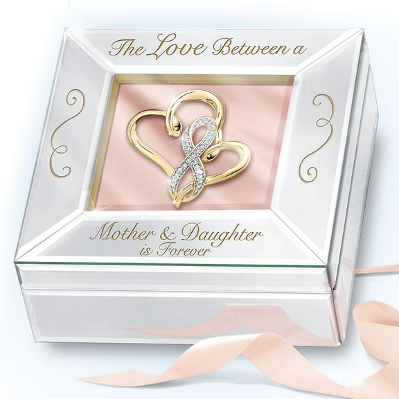The Bradford Exchange Mother and Daughter Music Box Handcrafted of Mirrored, Beveled Glass with Two 14K Gold-Plated Hearts Intertwine Plays "You Are So Beautiful" 4-inches Square