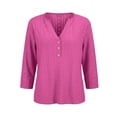 thumbnail image 6 of Tqcoqu 3/4 Length Sleeve for Women Tops Dressy Casual Shirts V Neck Summer Blouses with Buttons Trendy Clothes,Hot Pink,Women's S-XXXXXL, 6 of 10