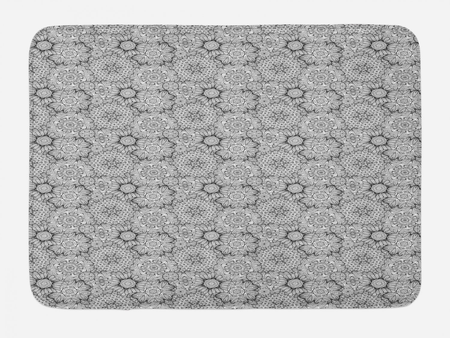 Floral Bath Mat, Hand Drawn Blossom Pattern with Ethnic Featured