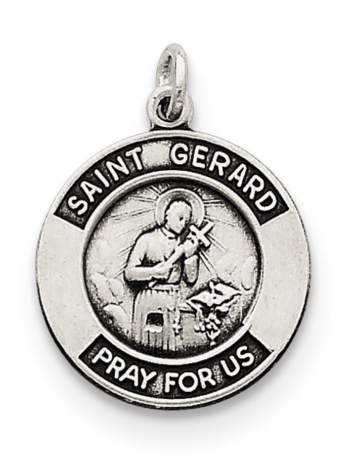 Sterling Silver Antiqued St. Gerard Medal Pendant (22 X 16) Made In
