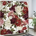 thumbnail image 3 of SPXUBZ Shower Curtain Watercolor Rustic Flower Rose Red White Girl Retro Leaves Blossom Peony Woman Polyester Fabric Bathroom Bathtub 72x72 inches, 3 of 7