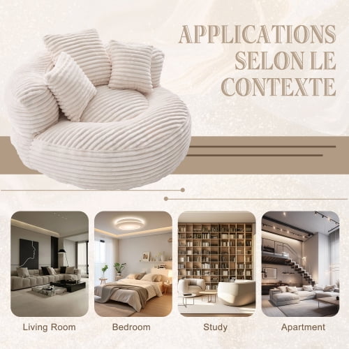 Oversized Bean Bag Chair with Armrest & 3 Pillows, Corduroy Bean Bag Sofa for Adults, High-Density Memory Foam Filling, Lazy Lounger for Bedroom, Living Room, Dorm, Beige