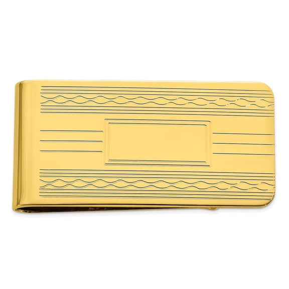 Gold Plated Solid Polished Engravable Patterned Edge Money Clip Measures 50x25mm Wide Jewelry for Men