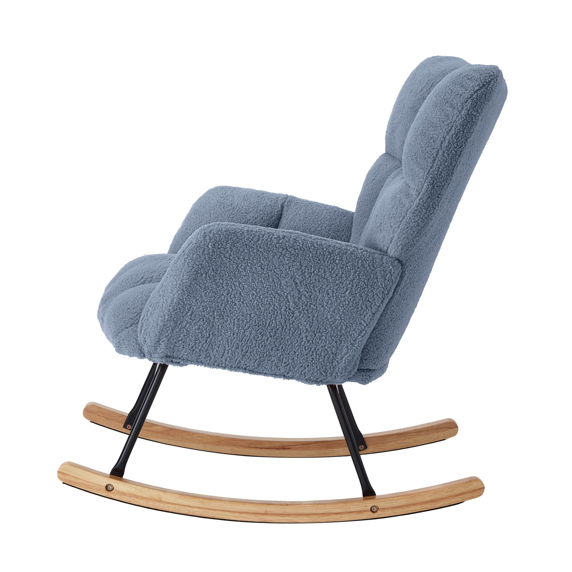 Glider Chair for Living Room Tufted Upholstered Teddy Fabric Rocking Chair with Metal Frame Accent Chair (Blue)