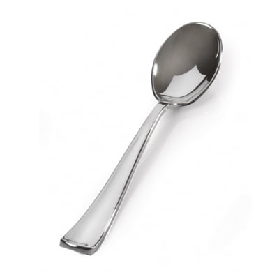 Decorative Silverplate Spoon - Full Size Extra Heavy Silver Plastic Soup Spoon in Bulk/Case of 600