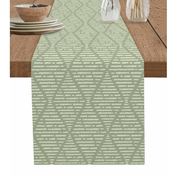 Table Runner Dresser Scarves 60 Inch Long,Sage Green Minimalist Stripe Art Linen Dining Table Runners Abstract Modern Diamond Lattice Tabletop Scarf for Wedding Holiday Party Kitchen