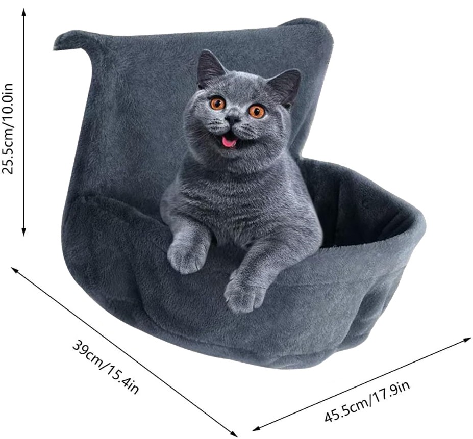 Colourtree Light Grey Plush Cats Hammock Bed Large Hanging Hammock Sleep Bed Warm Pet Bed for Winter Detachable and Machine Washable
