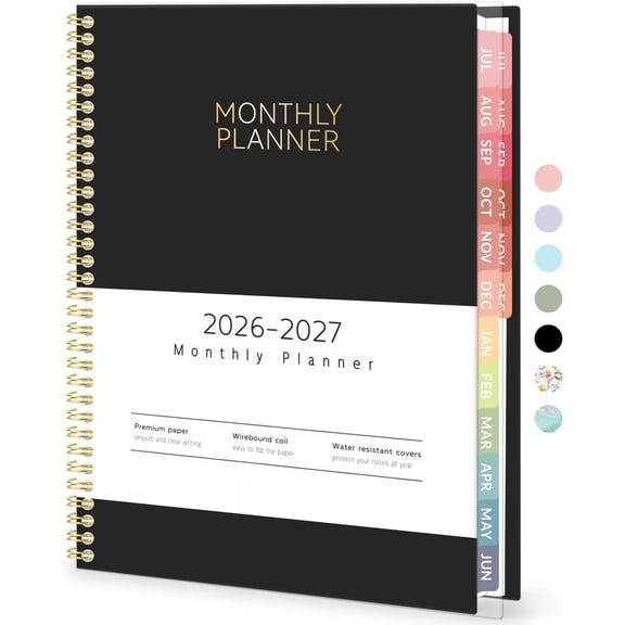 Monthly Planner 2026-2027, July 2026 - Dec 2027, 8.5" x 11" Academic Calendar Planner, 18 Month Tabs, Cute Plastic Cover, A4 Size Thick Paper Agenda, Daily Organizer for School Office &