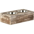 thumbnail image 3 of Huntley Pet Elevated Dog and Cat Double Bowl Feeder Stainless Steel Bowls (Berjen, Small), 3 of 14