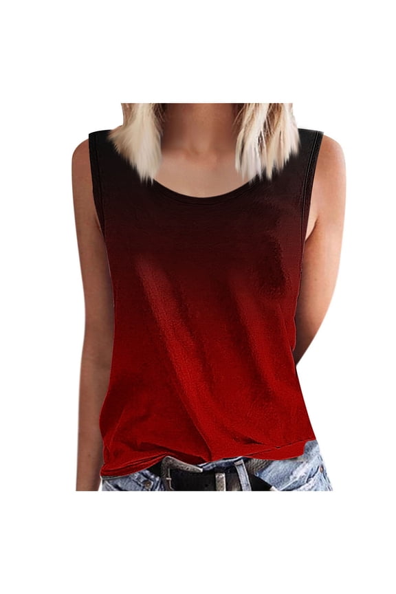 Plus Size Tank Tops for Women Casual Scoop Neck Breathable Sleeveless Summer Tops Comfy Fashion Shirts Red,S