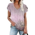 thumbnail image 1 of ICHUANYI Clearance Fashion Women's Summer V-Neck Short Sleeve Print Casual T-shirt Blouse(Pink, XL) ICHUANYI WER2023081510079, 1 of 4