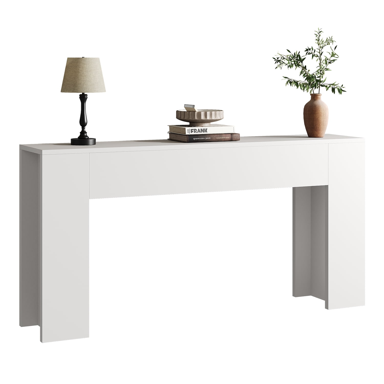 63-Inch Long Console Table with RGB LED Lights, Extra Wide and Thick Sofa Table Behind Couch, Farmhouse Entryway Table for Entrance, Hallway, Living Room, White
