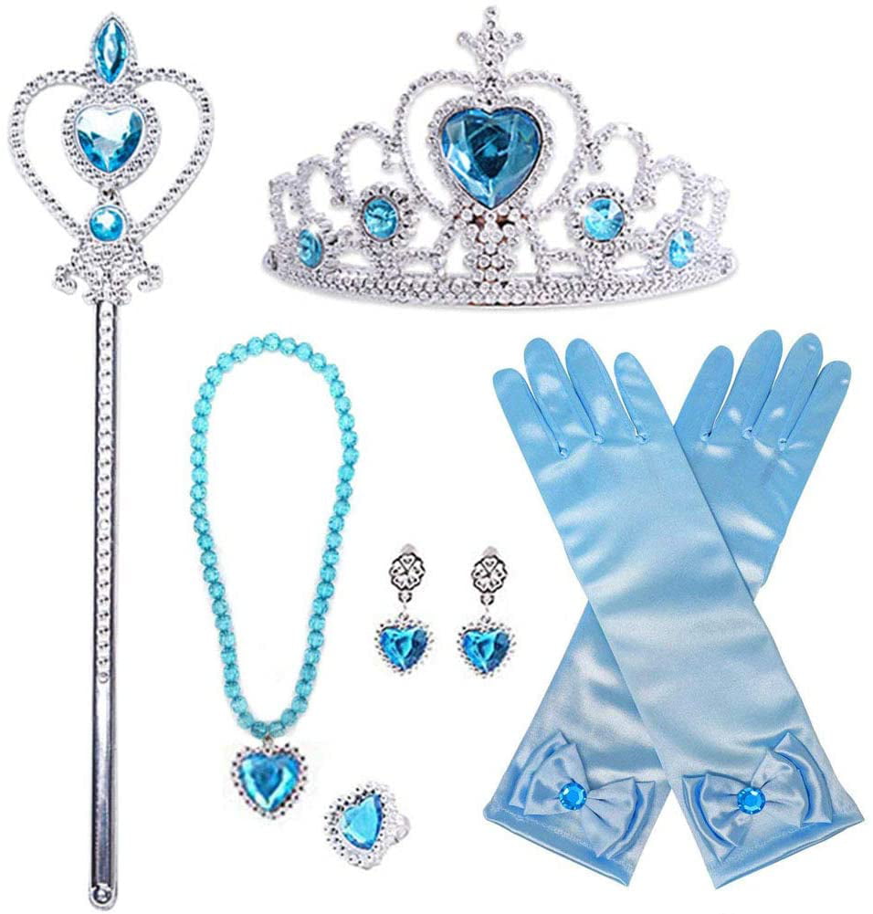 Kids Girls Children Frozen Anna Elsa Tiara set Crown Wig Wand Gloves set Blue
