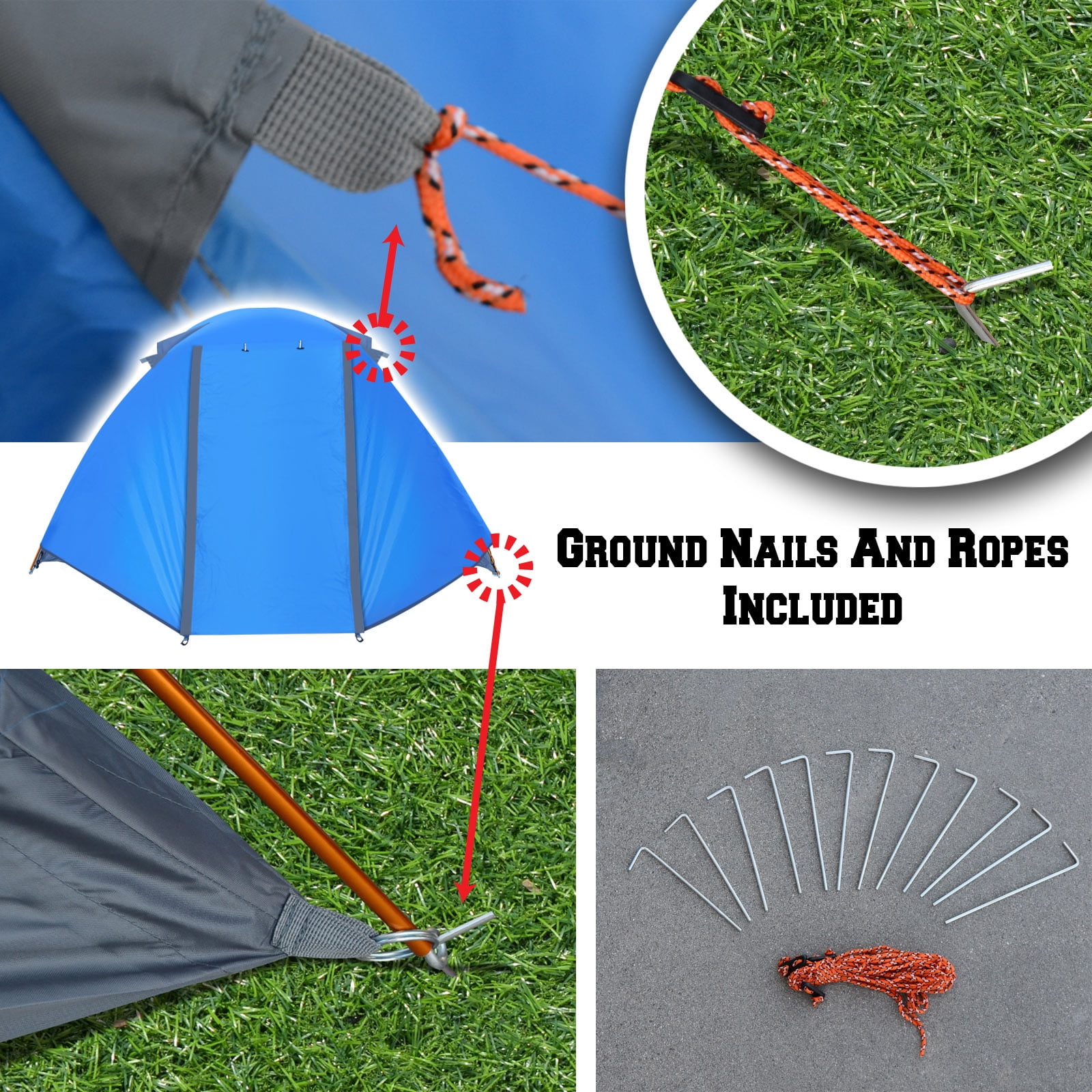 Strong Camel Portable 1-2 Persons Backpacking Tent Double Layer Outdoor Waterproof Camping Hiking-Blue