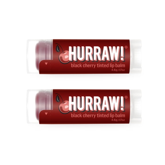 Hurraw! Black Cherry Tinted Lip Balm, 2 Pack: (Sheer Red Tint) 100% Natural, Organic, Vegan.