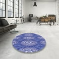 thumbnail image 4 of Ahgly Company Machine Washable Indoor Square Transitional Denim Blue Area Rugs, 5' Square, 4 of 7
