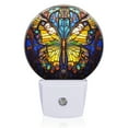 thumbnail image 2 of Round LED Night Lights Lamp with Dusk to Dawn Sensor, Stained Glass Style Butterfly With Ornate Wings Night Light Plug Into Wall for Kids Room, Bedroom, Bathroom, Kitchen, Hallway, 2 of 4