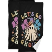SKYSONIC 2 Pack Let's Go Ghouls Hand Towels, Ultra Soft and Absorbent, Halloween Cute Ghost Decorative Fingertip Towel for Home, Bathroom, Kitchen, 28.3"x14.4"