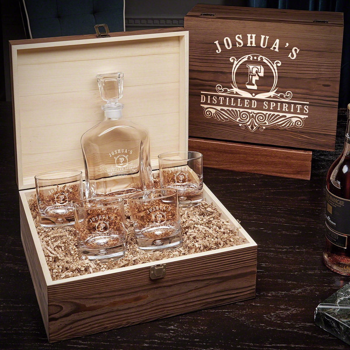 Carraway Engraved Argos Decanter Whiskey Gift Set with Bryne Glasses