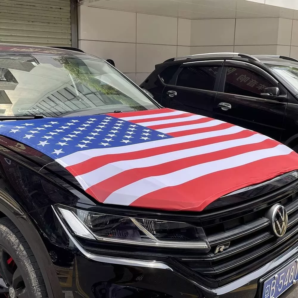 American Flag Car Hood Cover Universal Size Elastic Polyester Patriotic USA 4x5 ft